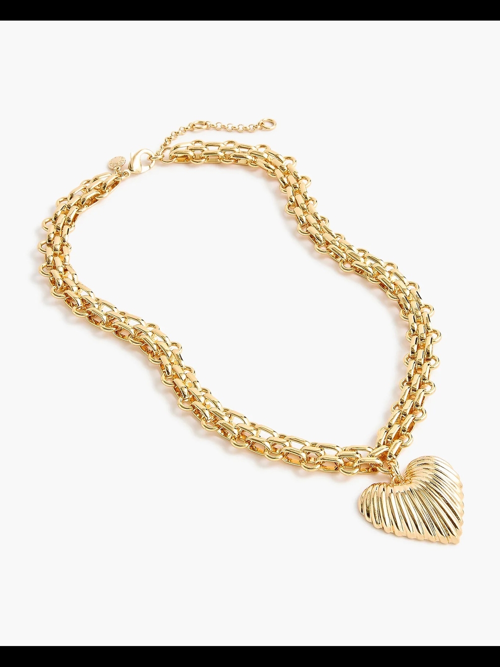 J.Crew Ribbed Heart Pendant Double Chain Necklace, Gold